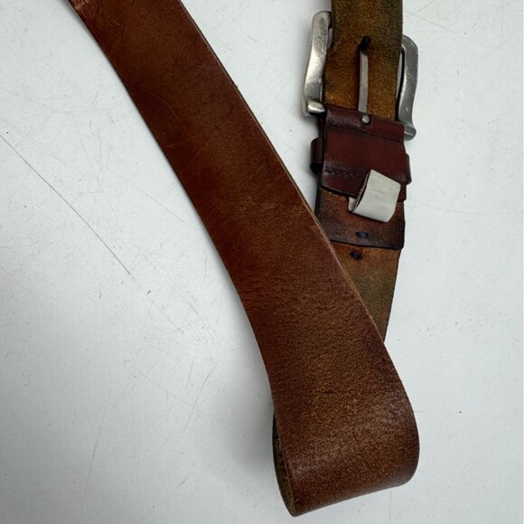 Vintage Fossil Mens Brown Genuine Leather Buckle Belt Size 34 Classic Casual - Picture 7 of 9